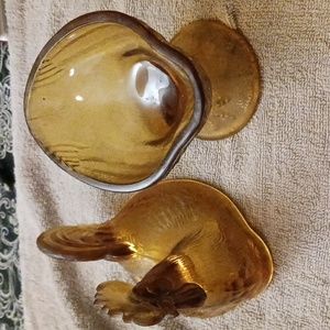 Vintage amber glass Rooster candy dish